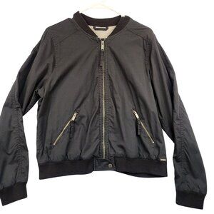 Hollister Womens Black Bomber Jacket XL With Zipper Pockets Ribbed Cuffs 90's